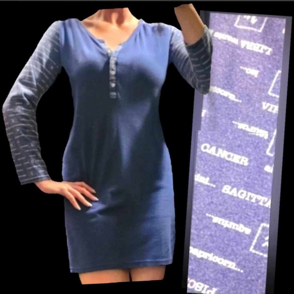 Vtg 90s Sleep Walkers blue horoscope signs graphics long john nightgown XL-1X